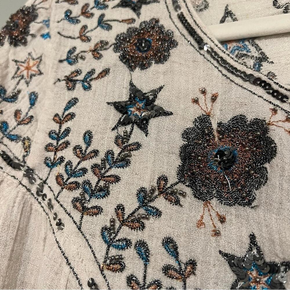 Zara embroidered floral linen blouse - Picture 3 of 5